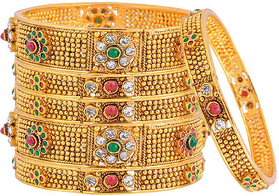 

Alysa Copper Ruby Yellow Gold, Rhodium Bangle Set(Pack of 6), Gold;red;green