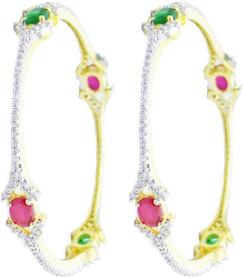 

You Bella Alloy Cubic Zirconia Gold-plated Bangle Set(Pack of 2, Red