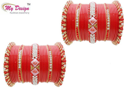 

My Design Lac Gold-plated Bangle Set(Pack of 58), Red