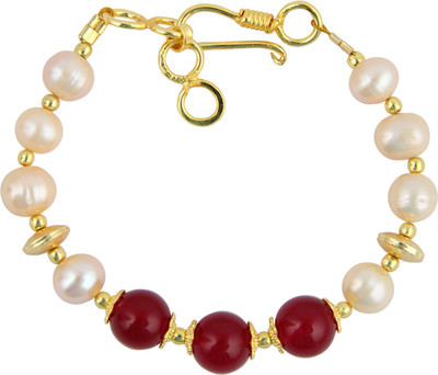 

Pearlz Ocean Alloy Pearl, Jade Gold-plated Bracelet, Orange;red