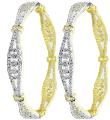 

You Bella Alloy Cubic Zirconia Gold-plated Bangle Set(Pack of 2, White