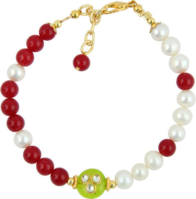 

Pearlz Ocean Alloy Pearl, Jade Gold-plated Bracelet, White;red;green
