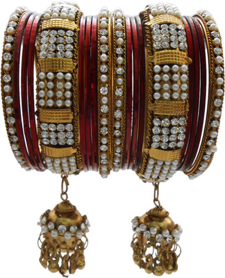 

My Design Alloy Gold-plated Bangle Set(Pack of 18), Maroon