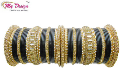 

My Design Lac Gold-plated Bangle Set(Pack of 58), Black