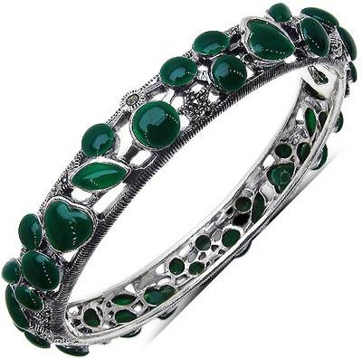 

Johareez Sterling Silver Onyx Rhodium Bangle, Green