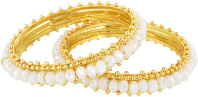 

RK City Shopping Crystal, Metal Enamel Bangle Set(Pack of 2), White