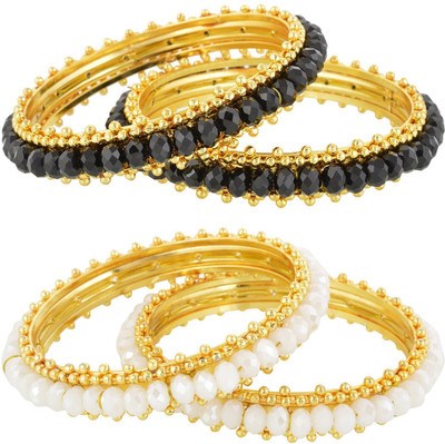 

RK City Shopping Metal, Crystal Bangle Set(Pack of 4), Black;white