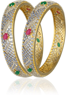 10% OFF on Alysa Alloy, Silver Cubic Zirconia Gold-plated, Rhodium Bangle Set(Pack of 2)