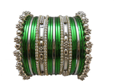 

My Design Alloy Silver Bangle Set(Pack of 23), Silver;green
