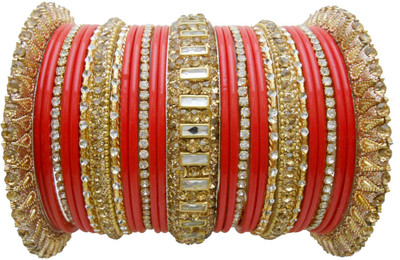 

My Design Lac Gold-plated Chudas(Pack of 58), Red