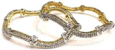 JEWELSHINGAR Brass Cubic Zirconia Rhodium Bangle Set(Pack of 2)