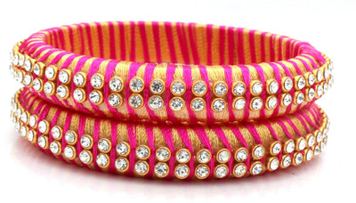 

Craftworks Silk Dori Beads Bangle Set(Pack of 2), Gold;pink