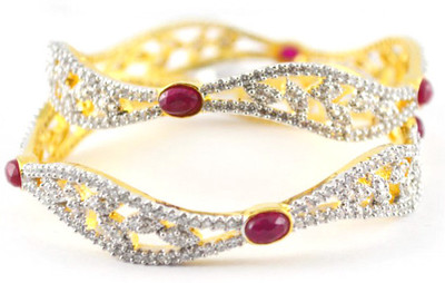 55% OFF on Affinity Alloy Cubic Zirconia Gold-plated Bangle Set(Pack of 2)