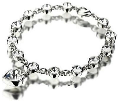 

University Trendz Alloy Crystal Rhodium Charm Bracelet, Silver