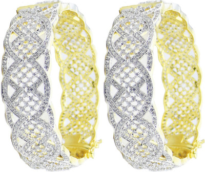 

You Bella Alloy Cubic Zirconia Gold-plated Bangle Set(Pack of 2, White