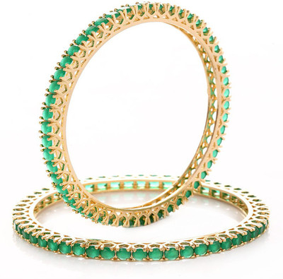 

Affinity Alloy, Silver Emerald Gold-plated Bangle Set(Pack of 2), Green;gold