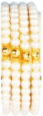 

DD Pearls Metal Pearl Copper Bangle Set(Pack of 4), White