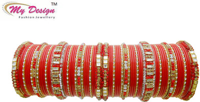

My Design Lac Gold-plated Chudas(Pack of 66), Red