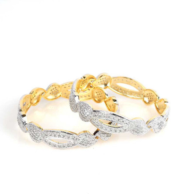 

Handluv Alloy Cubic Zirconia Gold-plated, Rhodium Bangle Set(Pack of 2)