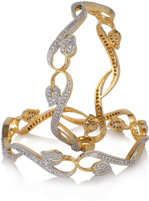 

You Bella Alloy Cubic Zirconia Bangle Set(Pack of 2), Gold