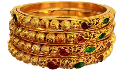 

Poonam Creation Alloy, Enamel Rhodium Bangle Set(Pack of 4), Gold;green;red