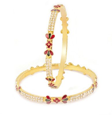 77% OFF on VK Jewels Alloy Cubic Zirconia Yellow Gold Bangle Set(Pack of 2)