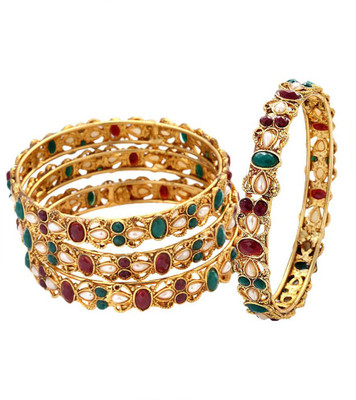

Zeneme Alloy Bangle Set(Pack of 4), Gold