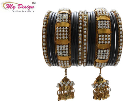 

My Design Alloy Gold-plated Bangle Set(Pack of 18), Black