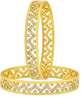 the jewelbox Brass Cubic Zirconia Gold-plated Bangle Set(Pack of 2)