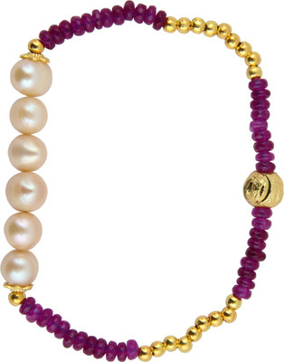 

Pearlz Ocean Alloy Pearl, Jade Gold-plated Bracelet, Orange;purple