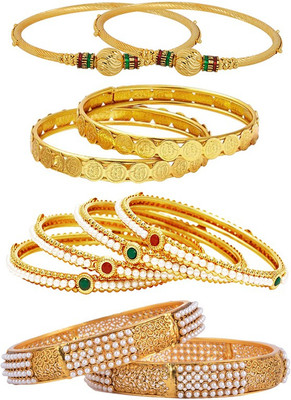 

Jewels Galaxy Alloy Bangle Set(Pack of 10), Gold