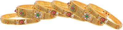 

Alysa Copper Ruby Gold-plated, Rhodium Bangle Set(Pack of 6), Gold;red;green
