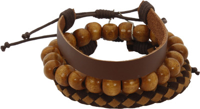 

Blueberry Leather, Wood Bracelet Set(Pack of 3), Brown