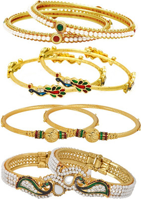 

Jewels Galaxy Alloy Bangle Set(Pack of 8), Gold