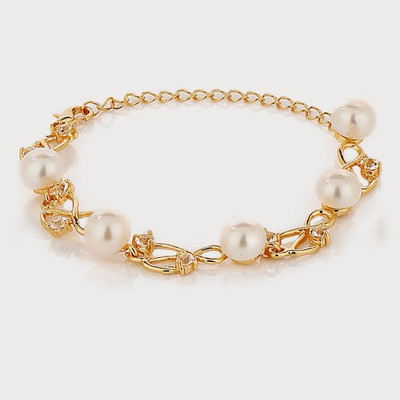 Nisa Pearls & Jewellery Alloy Mother of Pearl Gold-plated Bracelet, White;gold