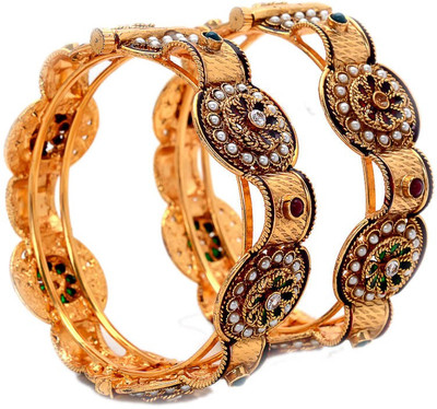55% OFF on Jewar Mandi Alloy Cubic Zirconia Rhodium Bangle Set(Pack of 2)