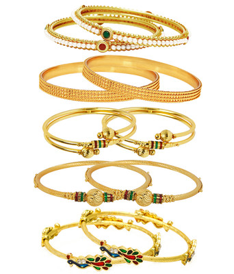 

Jewels Galaxy Alloy Bangle Set(Pack of 10), Gold