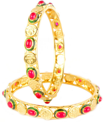 77% OFF on VK Jewels Alloy Yellow Gold Bangle(Pack of 2)