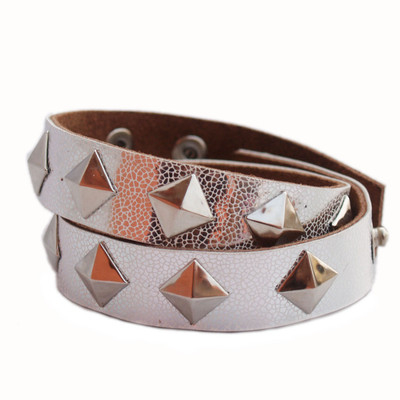 

VR Designers Leather Bracelet, Silver