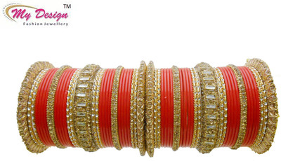 

My Design Lac Gold-plated Bangle Set(Pack of 58), Orange