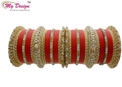 

My Design Lac Gold-plated Chudas(Pack of 58), Red