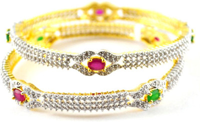 55% OFF on Affinity Alloy Cubic Zirconia Gold-plated Bangle Set(Pack of 2)