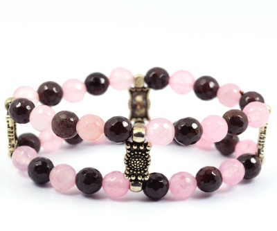 

Reiki Crystal Products "Rose Quartz With Garnet" Faceted Designer Crystal Relationship Bracelet Healing Gemstone For Unisex Decorative Showpiece - 3 cm(Rose Quartz, Crystal, Pink, Brown)