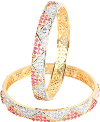 

Handluv Alloy Cubic Zirconia Gold-plated, Rhodium Bangle Set(Pack of 2), Gold;multicolor
