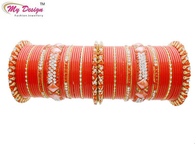 

My Design Lac Gold-plated Bangle Set(Pack of 62), Orange