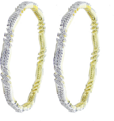 

You Bella Alloy Cubic Zirconia Gold-plated Bangle Set(Pack of 2, White