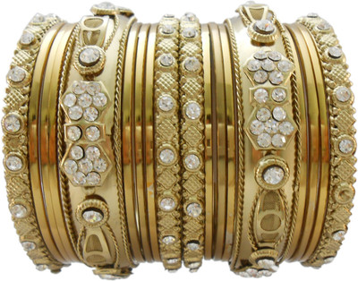 

My Design Alloy Gold-plated Bangle Set(Pack of 18), Gold;white