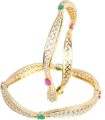

Handluv Alloy Cubic Zirconia Gold-plated, Rhodium Bangle Set(Pack of 2), Multicolor