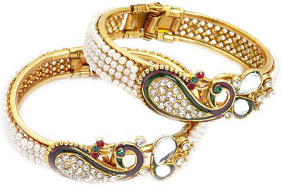 JEWELS GURU Alloy Cubic Zirconia Rhodium, Gold-plated Bangle Set(Pack of 2)