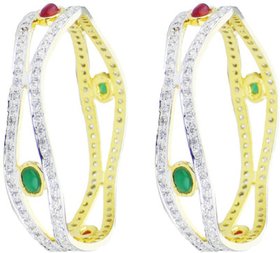 

You Bella Alloy Cubic Zirconia Gold-plated Bangle Set(Pack of 2, Green